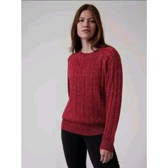Athleta Womens Red Cable Knit Sweater Medium - Picture 1 of 8